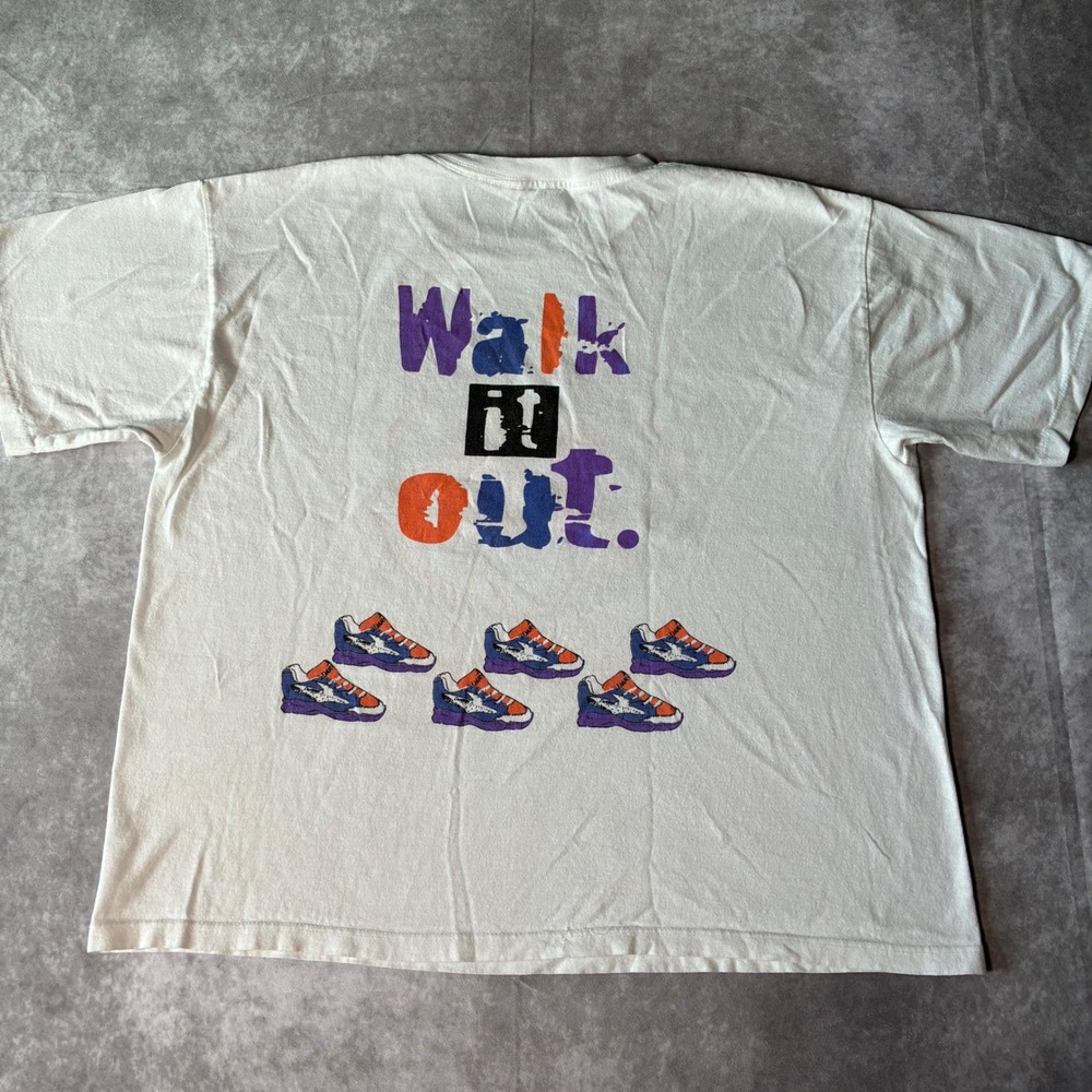 Vintage Danskin Walk It Out Graphic T-Shirt 90s Single Stitch White Xl boxy USA